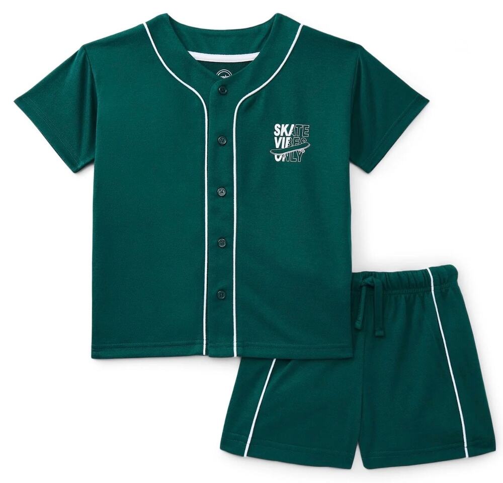 Wonder Nation Boys Baseball Jersey Pajama Set Green Skate Vibes Only S 6-7 NWT